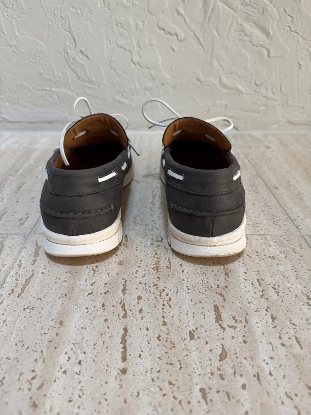 Crown Vintage Men's Navy Boat Shoes with White Laces